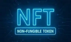 NFTS – الرموز غير القابلة للاستبدال – مع خلفية تقنية تعكس المفهوم الرقمي الحديث